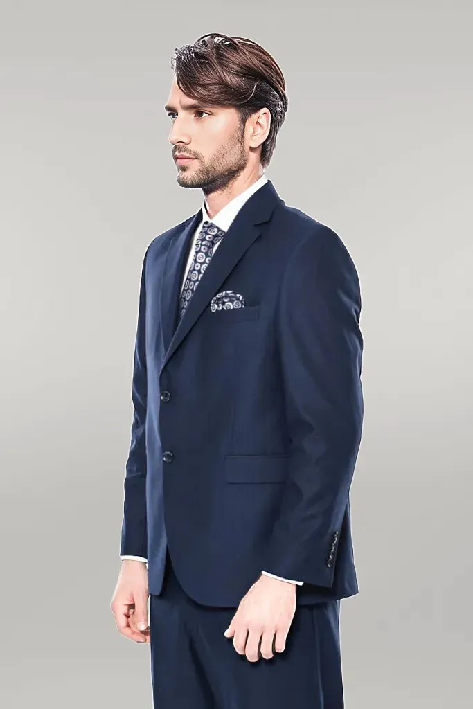 2 Buttons 2 Piece Navy Blue Men Suit - Wessi