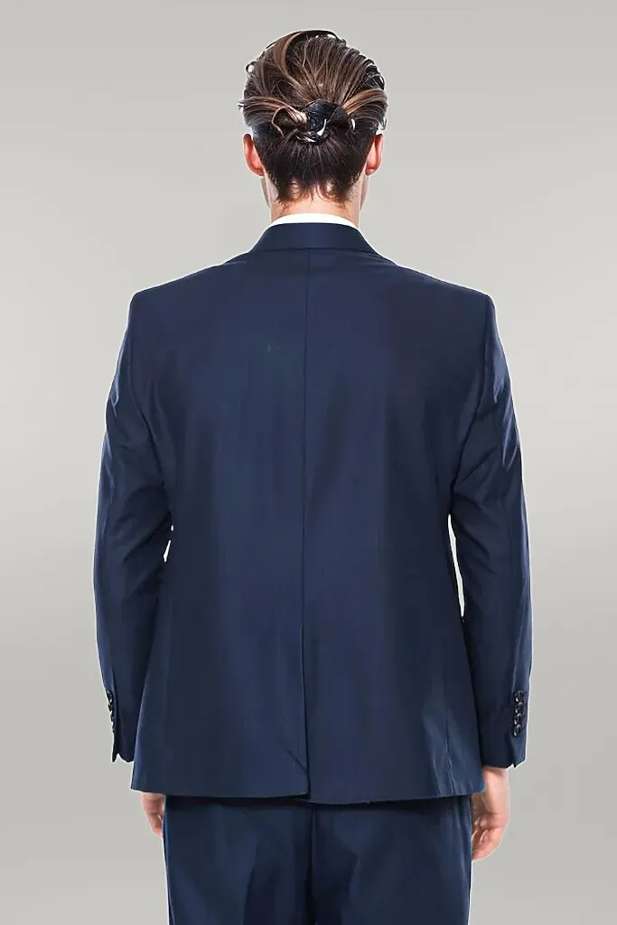 2 Buttons 2 Piece Navy Blue Men Suit - Wessi