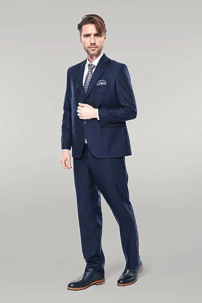 2 Buttons 2 Piece Navy Blue Men Suit - Wessi