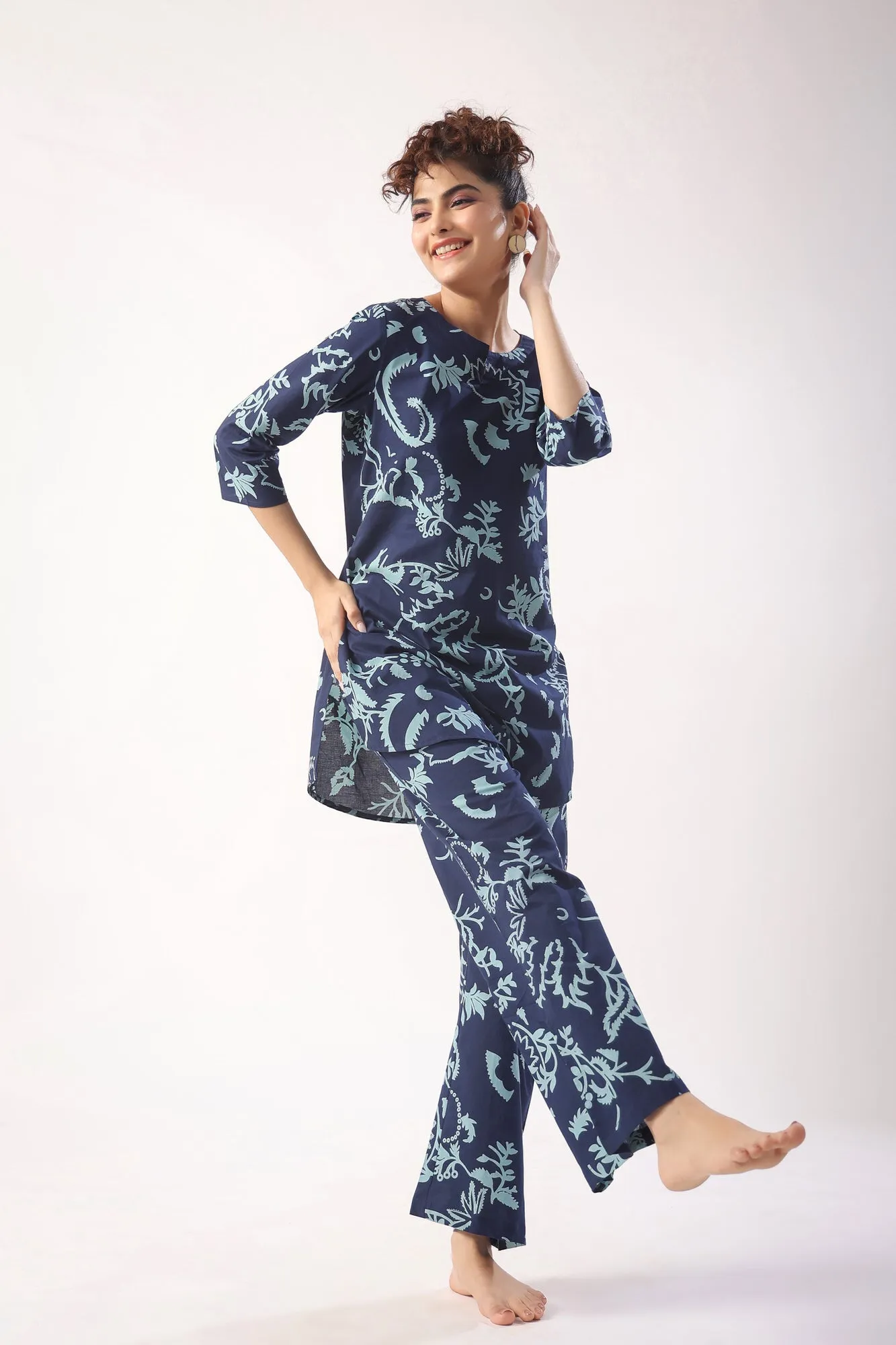 Abstract Art on Indigo Blue Palazzo Loungewear Set