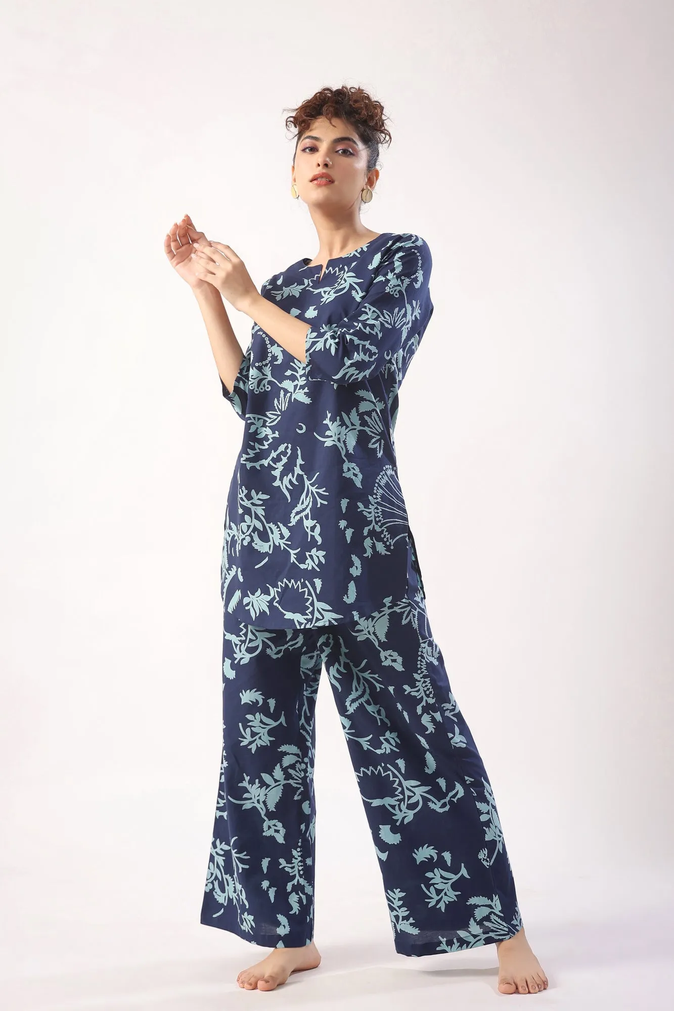 Abstract Art on Indigo Blue Palazzo Loungewear Set