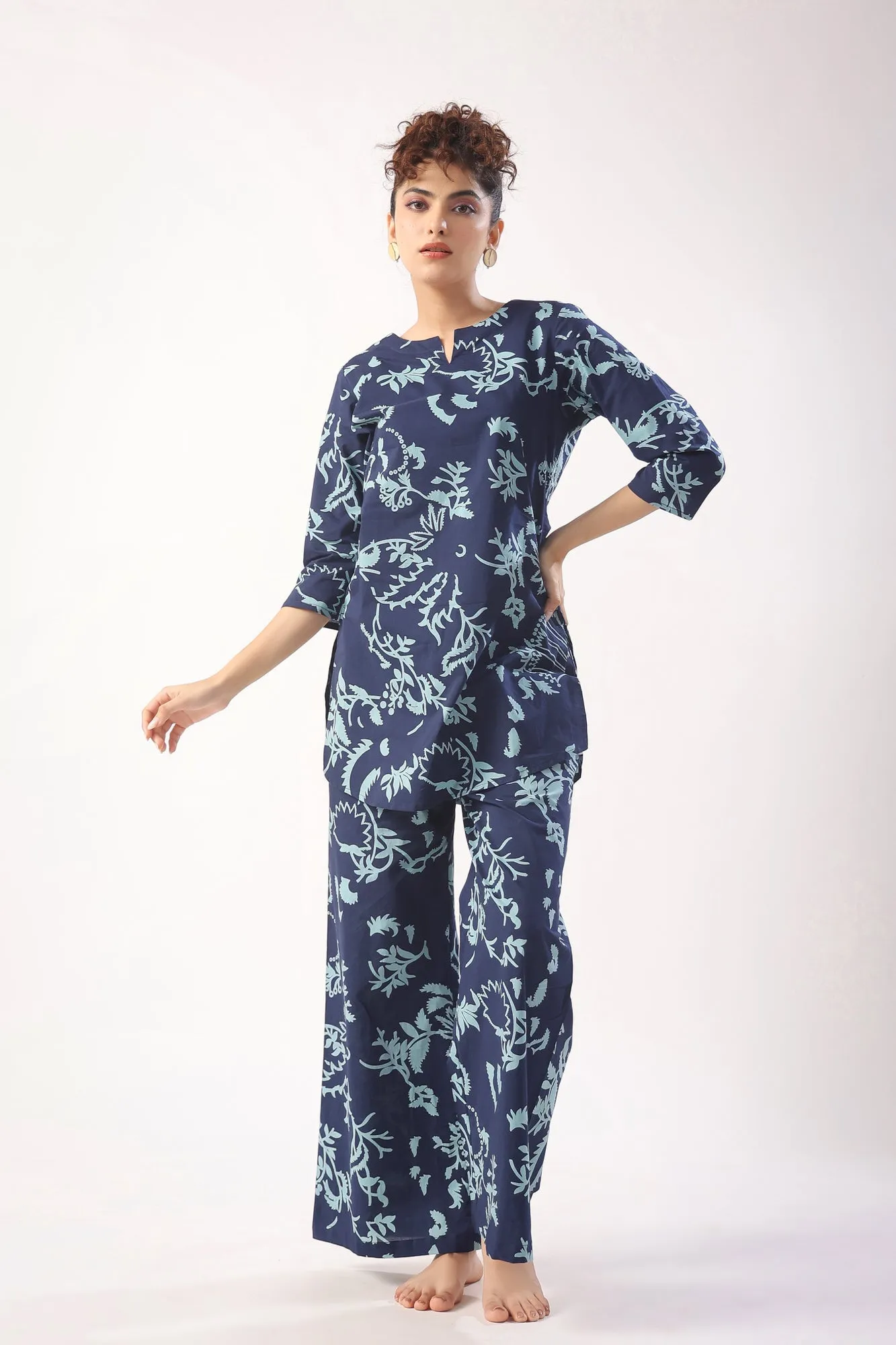 Abstract Art on Indigo Blue Palazzo Loungewear Set