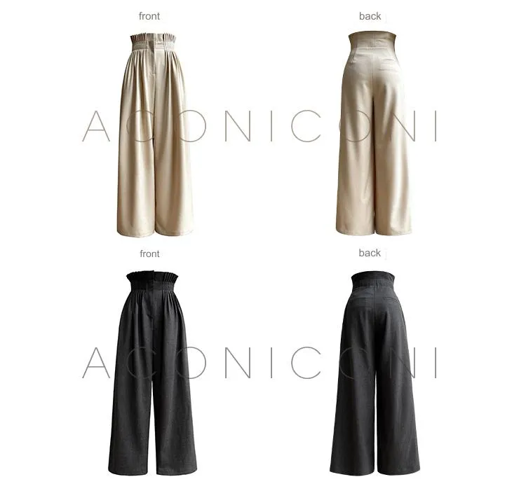 Aconiconi Luxury Dark Gray/Nude High Waist  long loose wide leg Pants- Suzy