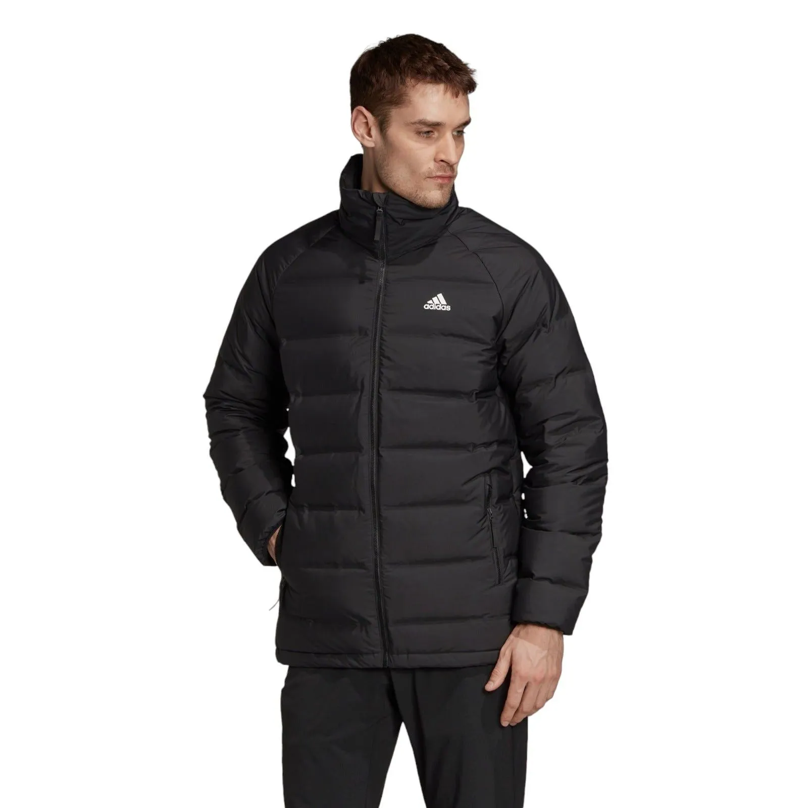 adidas Helionic Mid-Length Mens Down Jacket Winter Padded Coat - Black