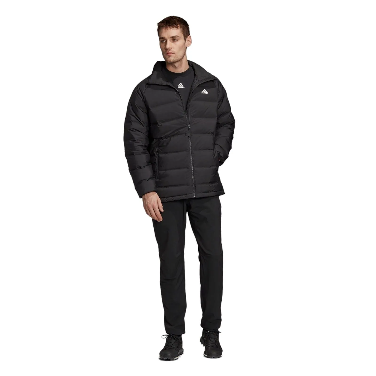 adidas Helionic Mid-Length Mens Down Jacket Winter Padded Coat - Black