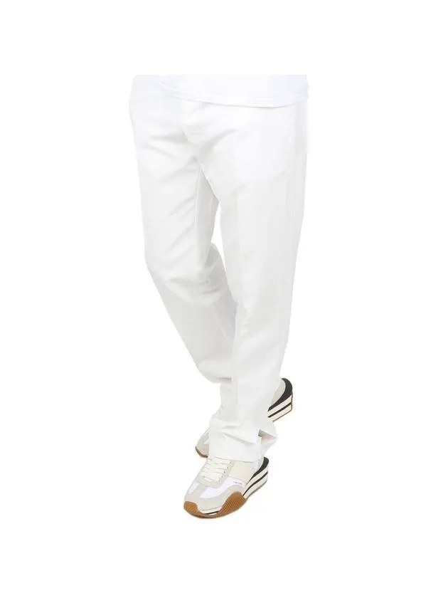 Ankle Slit Cotton Straight Pants White