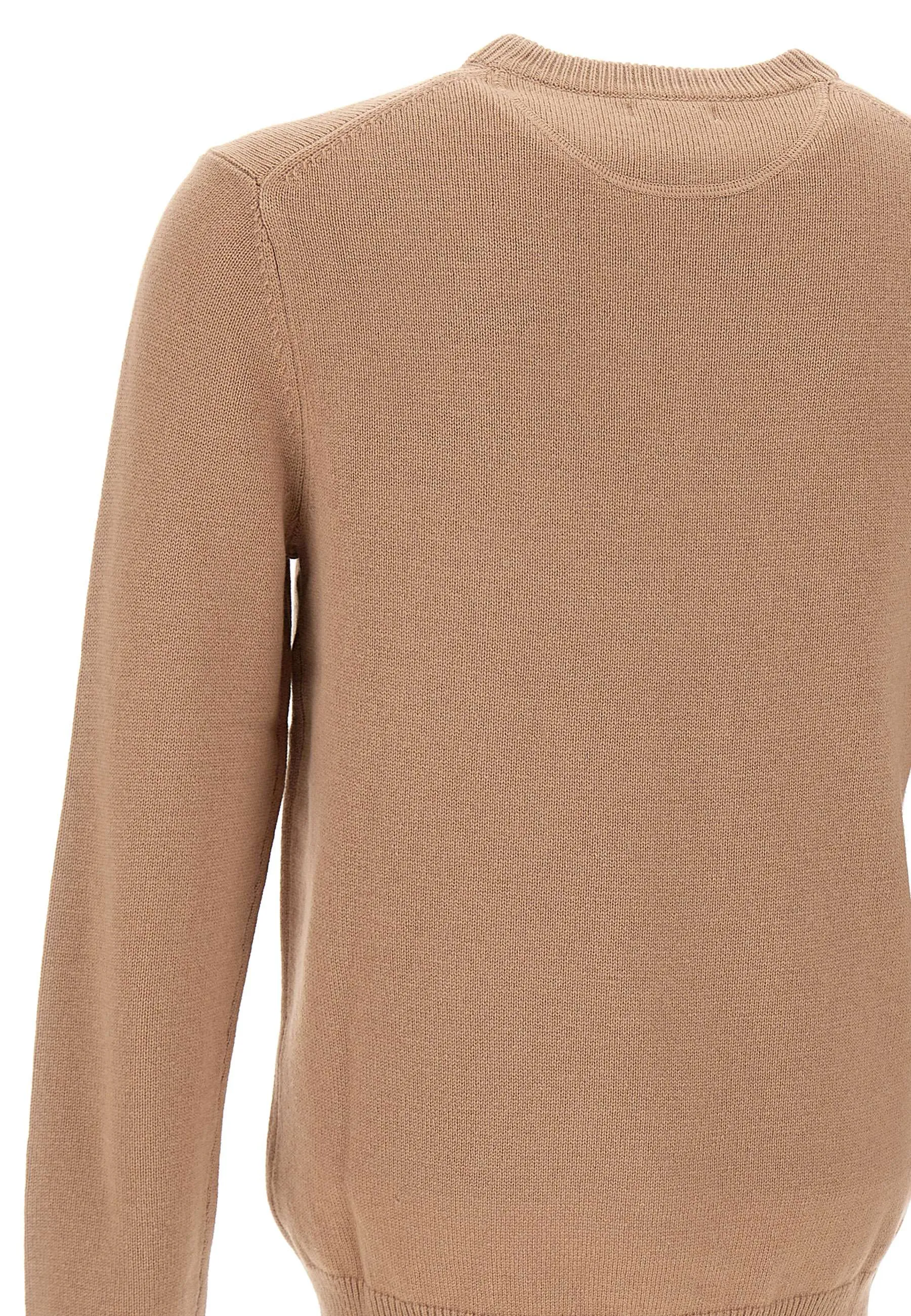 Beige Wool and Cashmere Crew Neck Sweater