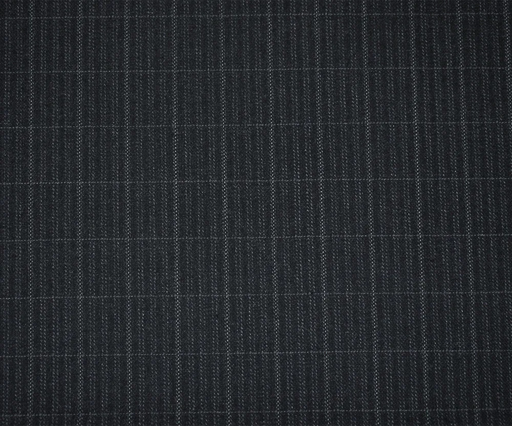 Black-Gray Polyester Wool Plaid Striped Pattern Twill Suiting Fabric