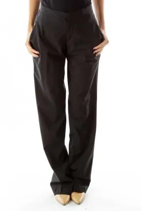 Black Pocketed Straight-Leg Pants