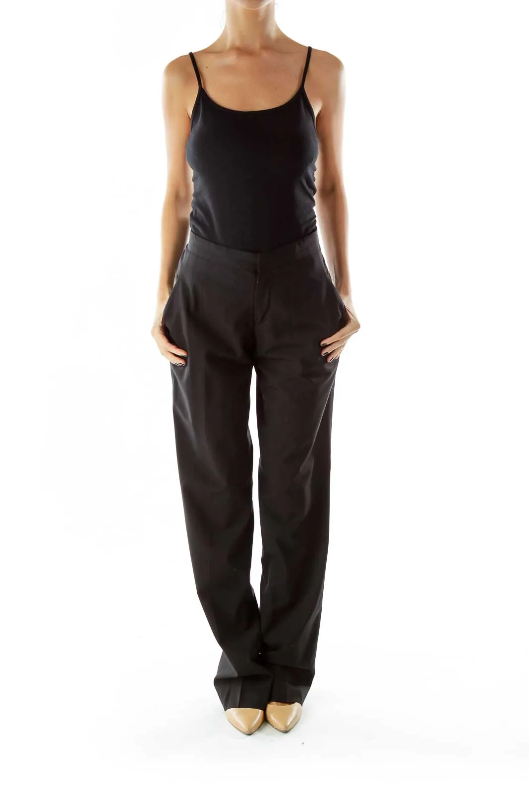 Black Pocketed Straight-Leg Pants