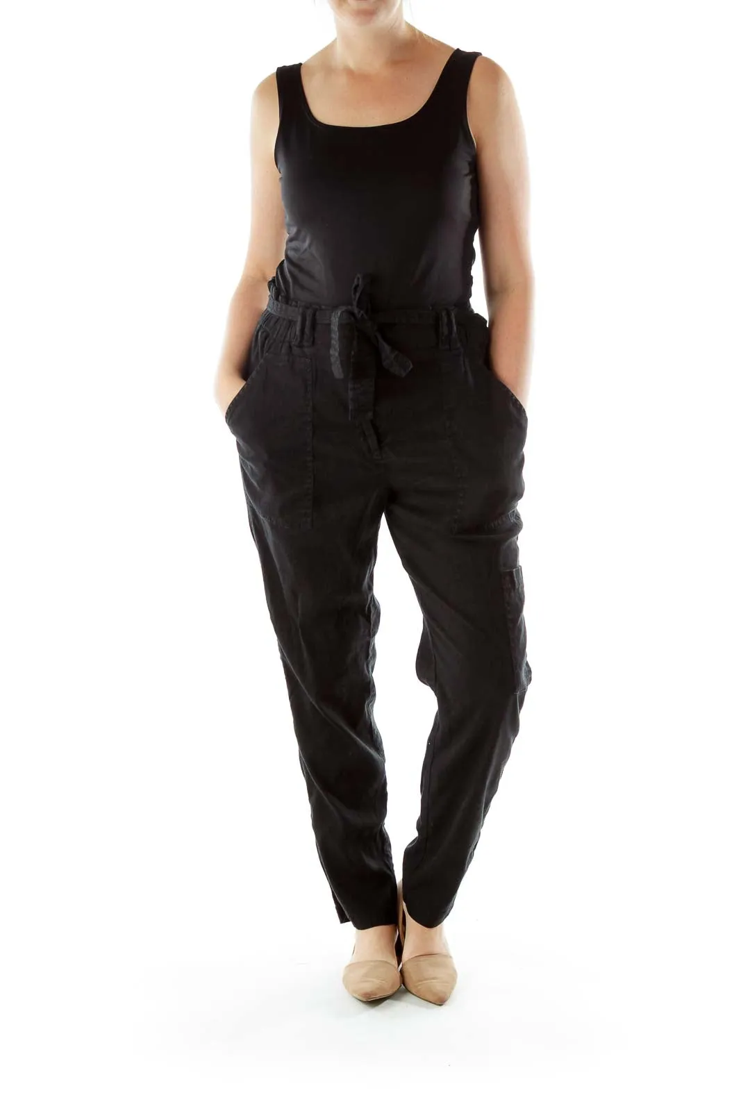 Black Straight-Leg Linen Pants