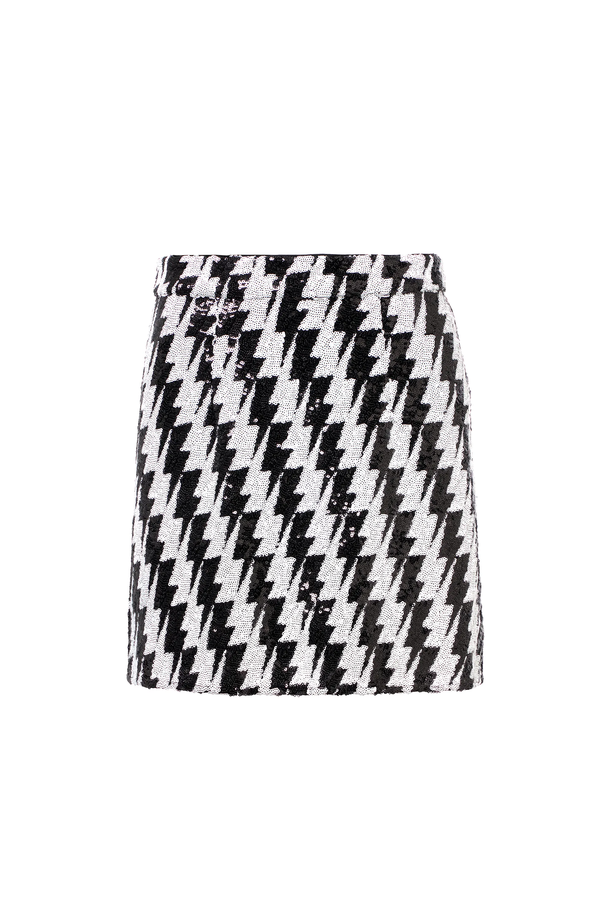 Black with White Lightning Bolt Sequin Mini Skirt