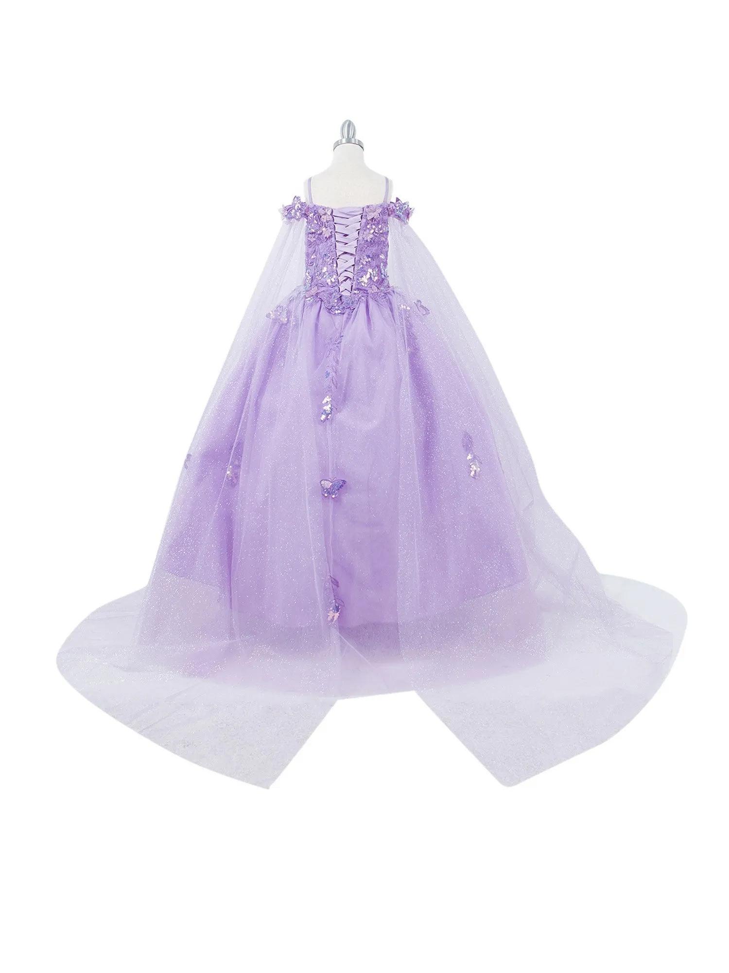 Bliss Girls Organza Butterfly Off Shoulder Party Dress with Detachable Sleeves, Sizes 2-16