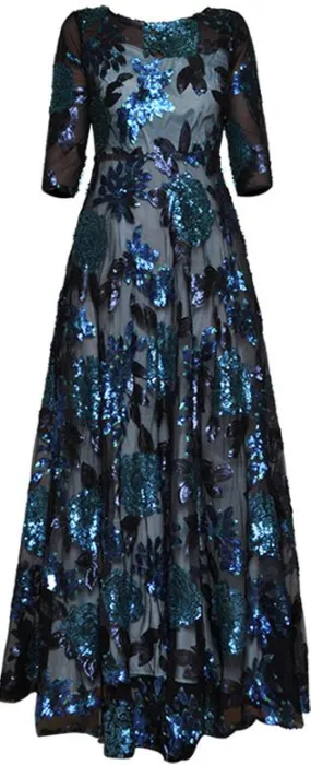 Blue Sequin-Embellished Gown