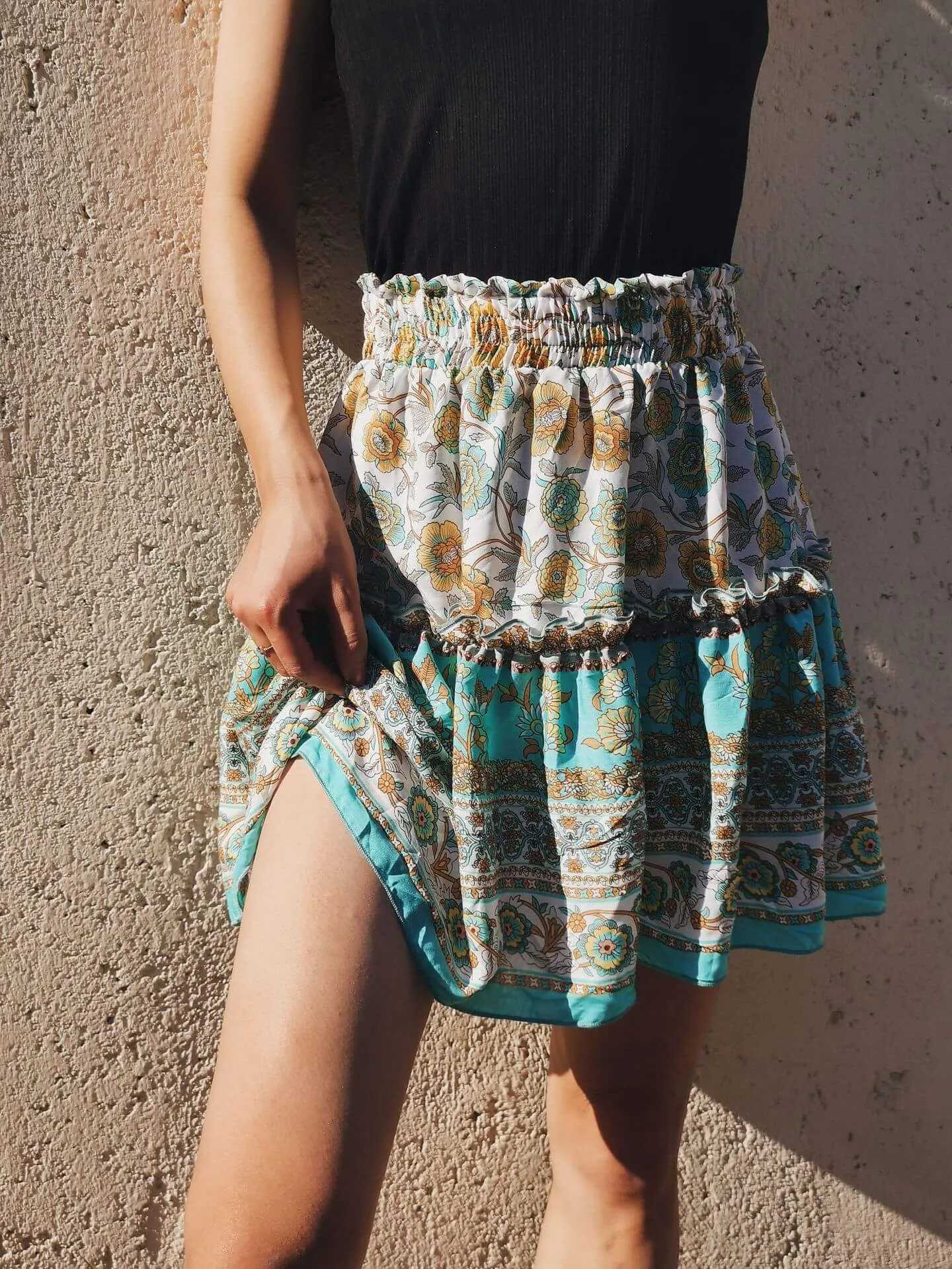 Bohemia Loose Floral Ruched Strap Mini Skirts