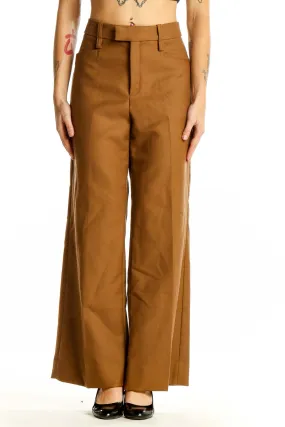 Brown Wool Wide-Leg Trousers