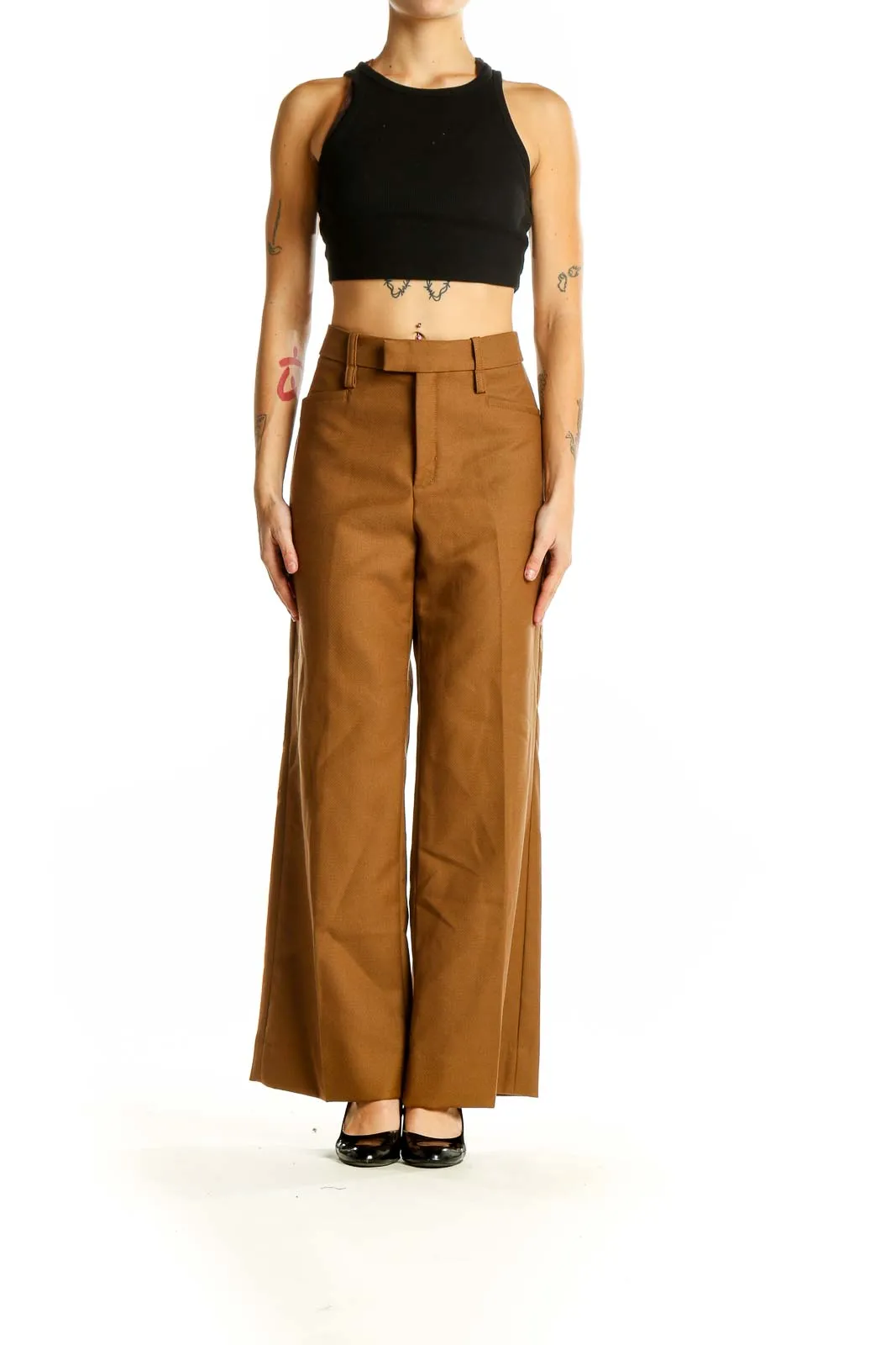 Brown Wool Wide-Leg Trousers