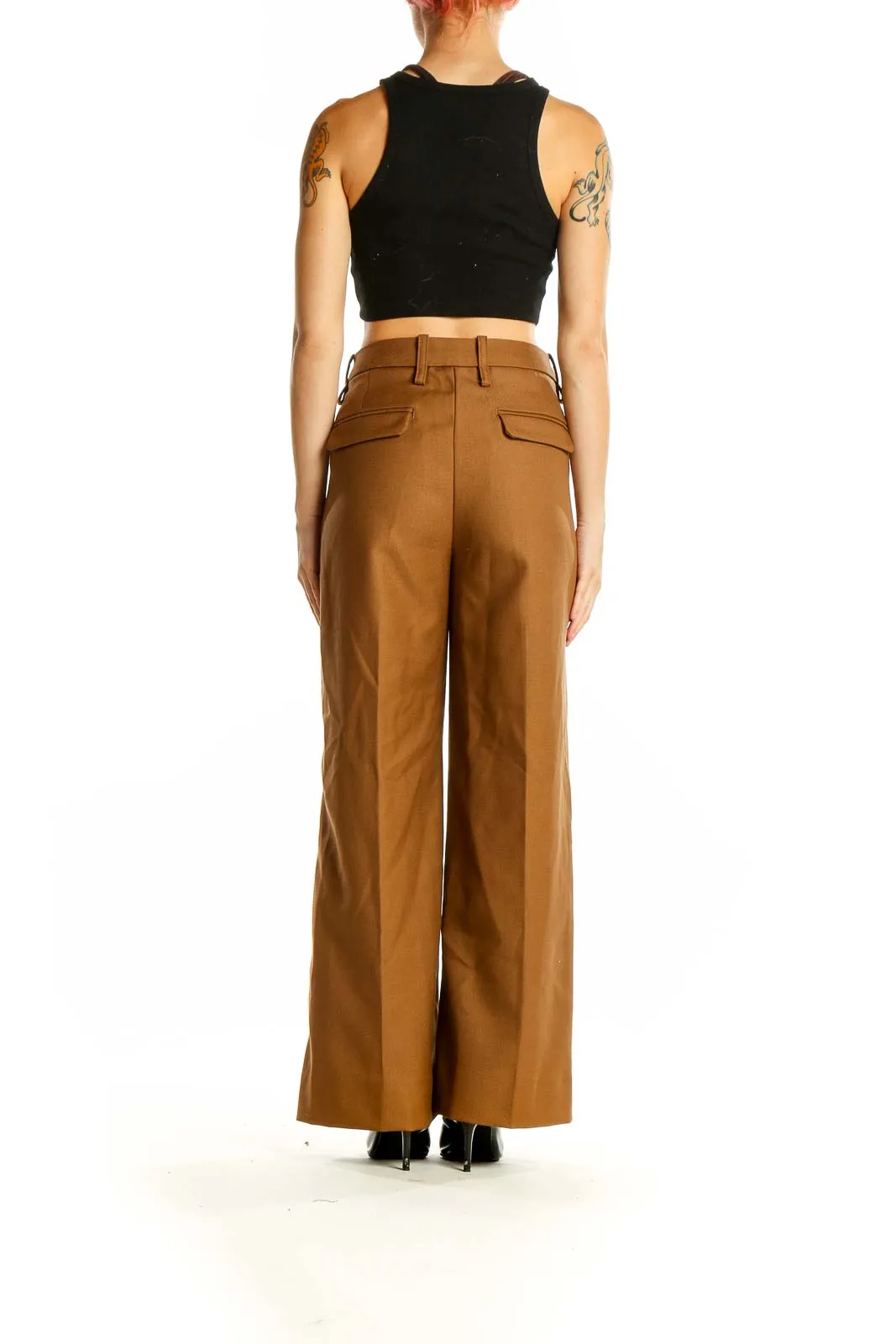 Brown Wool Wide-Leg Trousers