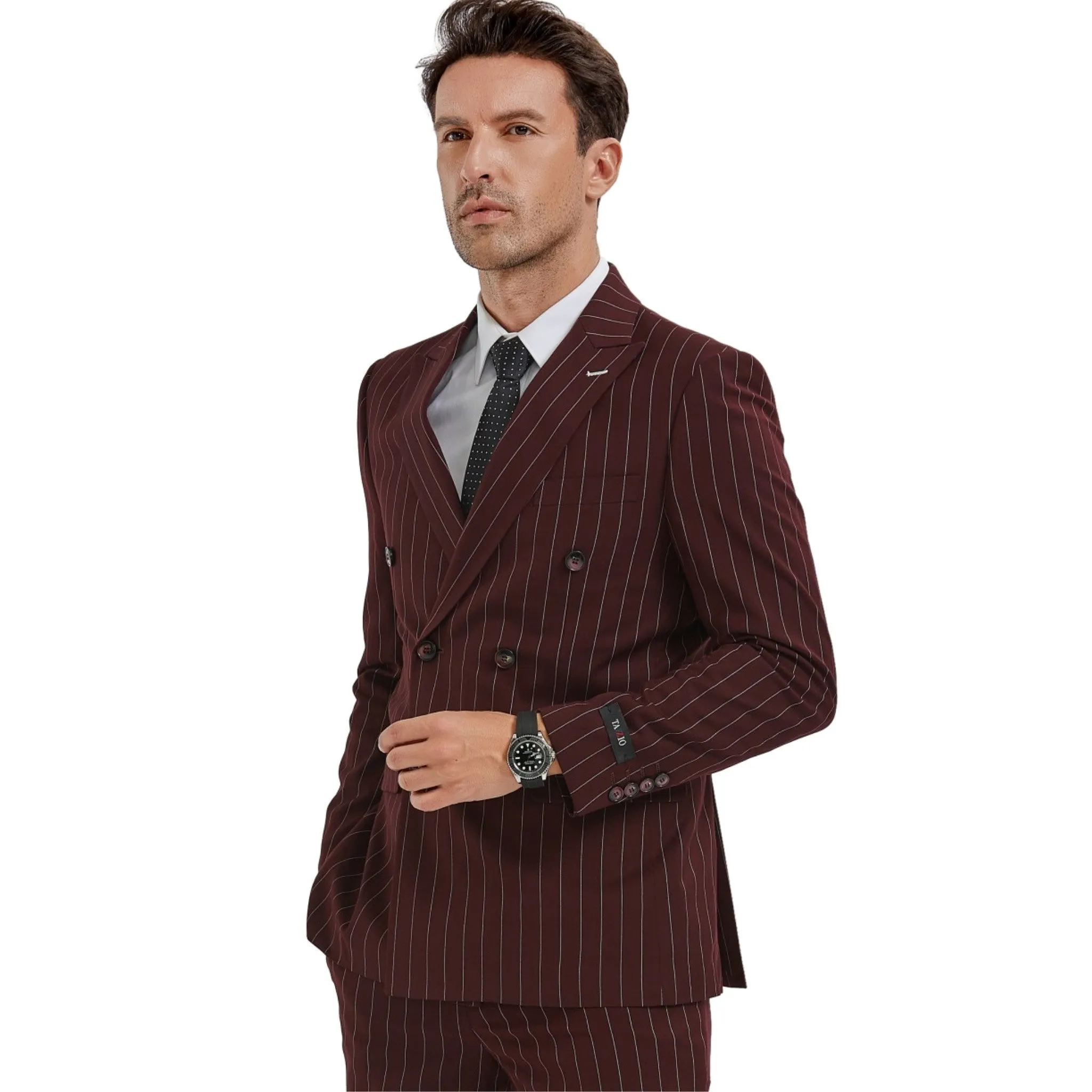 Burgundy Pinstripe Double-Breasted Suit - Distinguished Gentleman's Choice