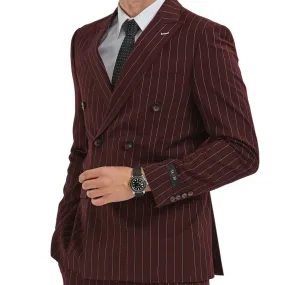 Burgundy Pinstripe Double-Breasted Suit - Distinguished Gentleman's Choice