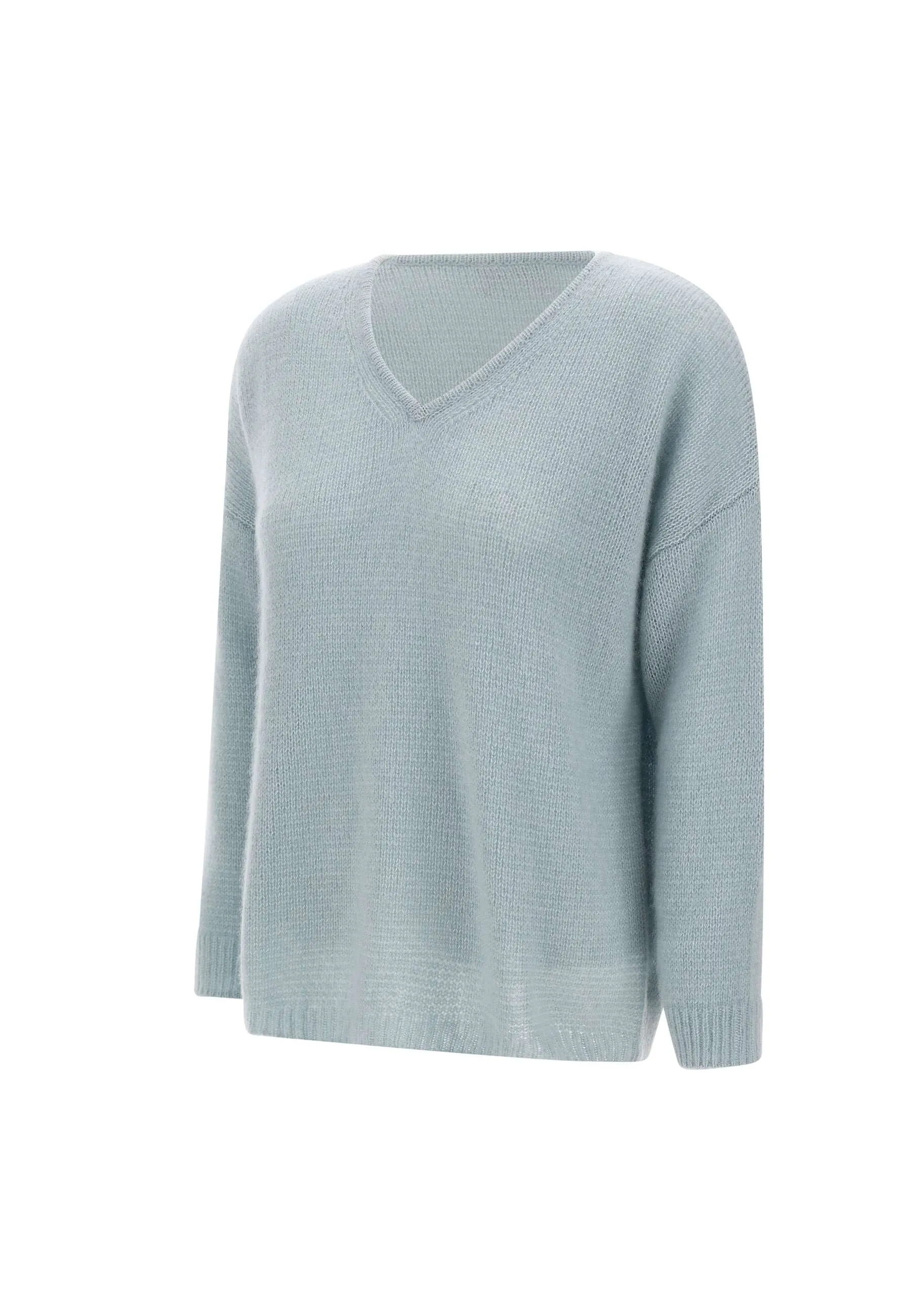 Cashmere Silk V-Neck Sweater in Blue