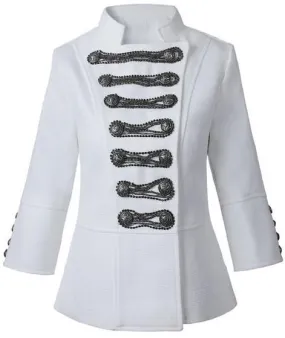 Chain Embellished Double-Breasted White Jacket