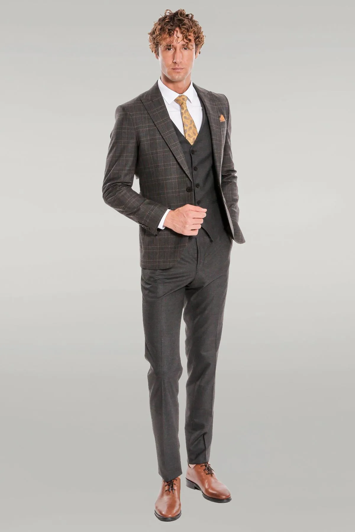 Checked Slim Fit Anthracite Men Suit - Wessi