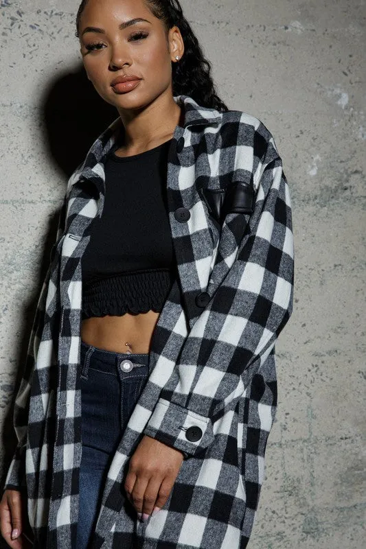 Checker Four Pockets PU Contrast Jacket