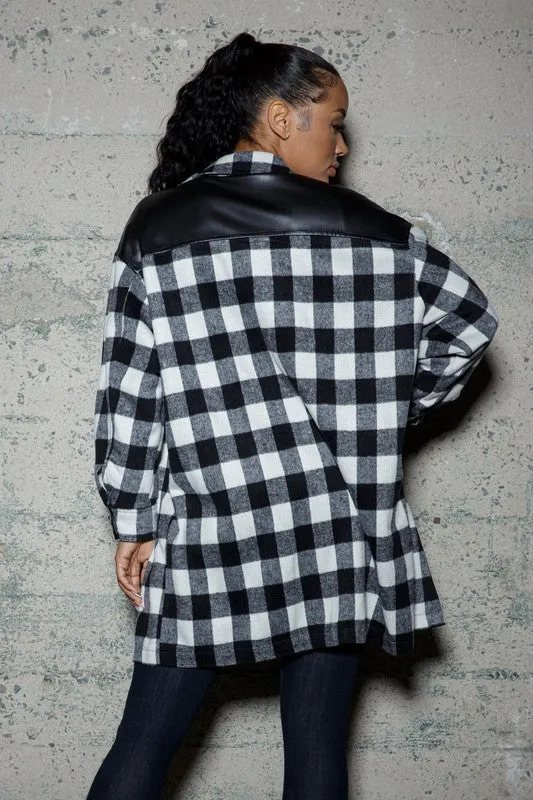 Checker Four Pockets PU Contrast Jacket