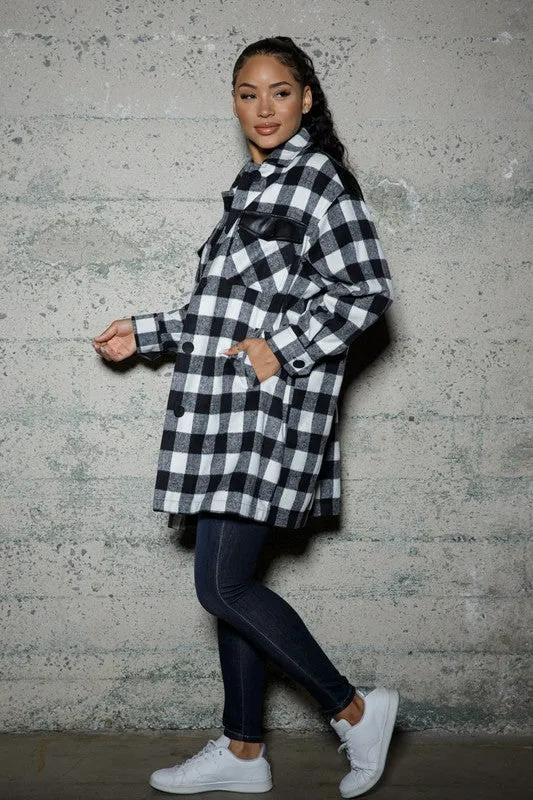 Checker Four Pockets PU Contrast Jacket