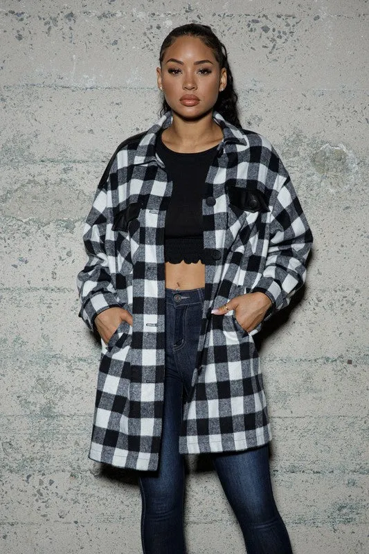 Checker Four Pockets PU Contrast Jacket