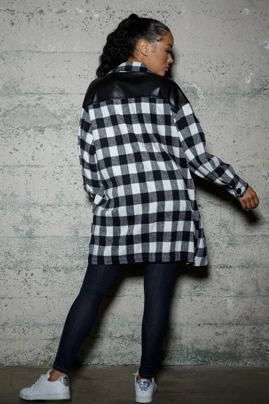 Checker Four Pockets PU Contrast Jacket