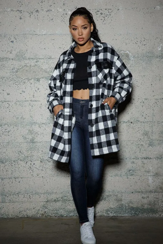 Checker Four Pockets PU Contrast Jacket