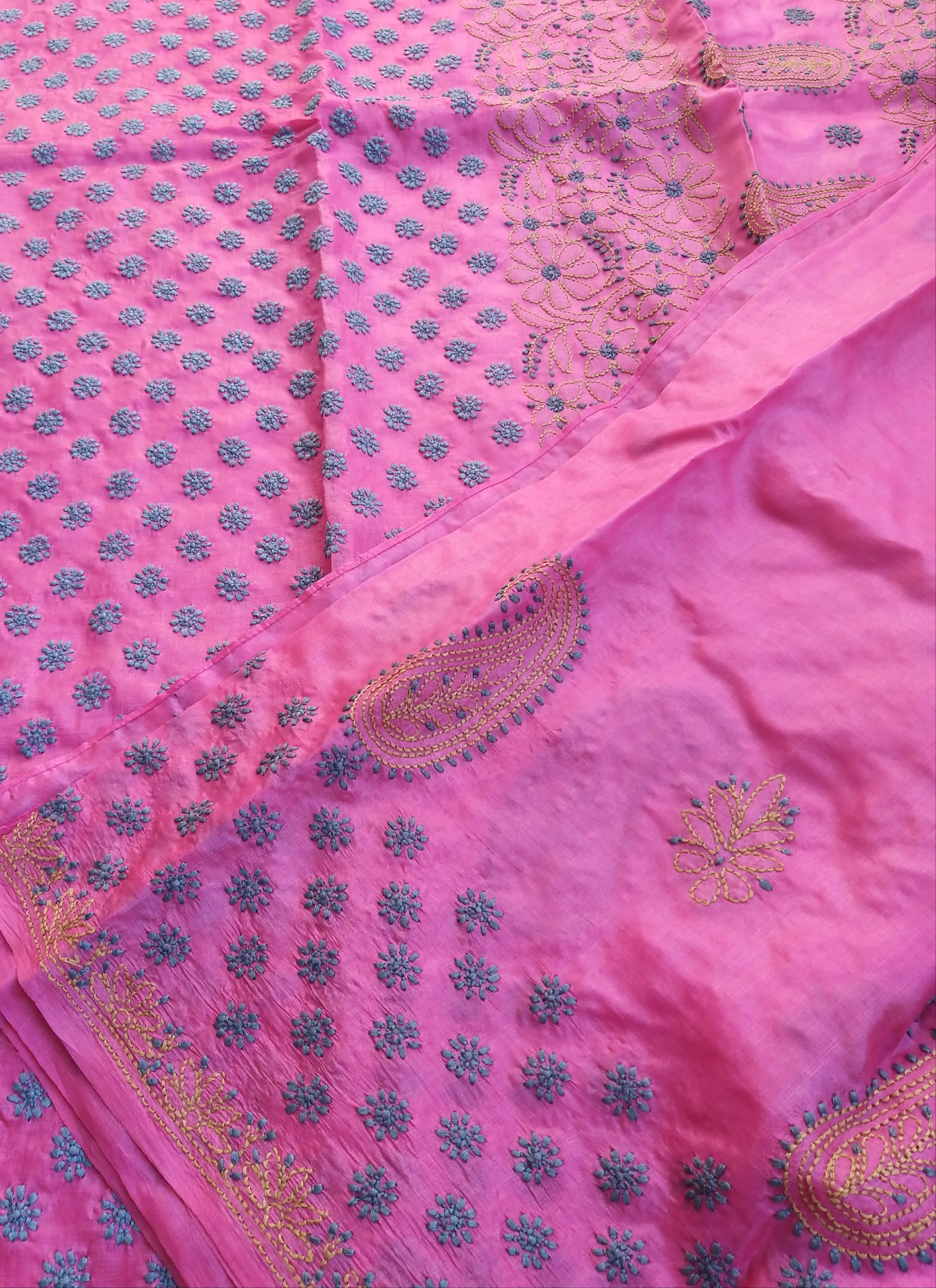 CHIKANKARI TUSSAR SILK SAREE