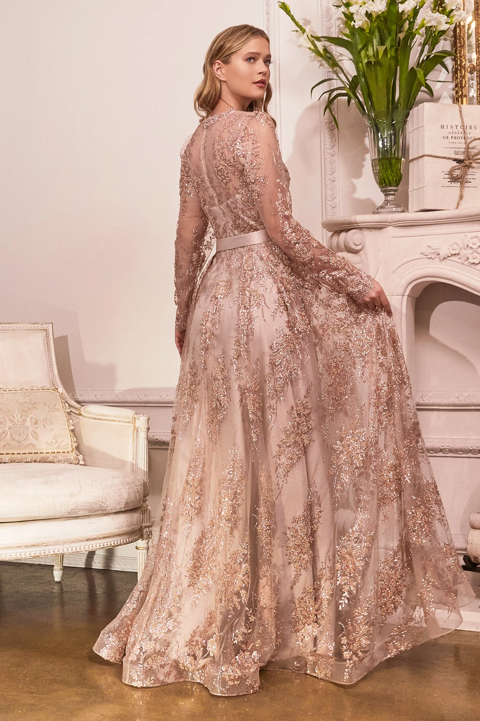 CINDERELLA DIVINE CD233 Long Sleeve Embellished Gown