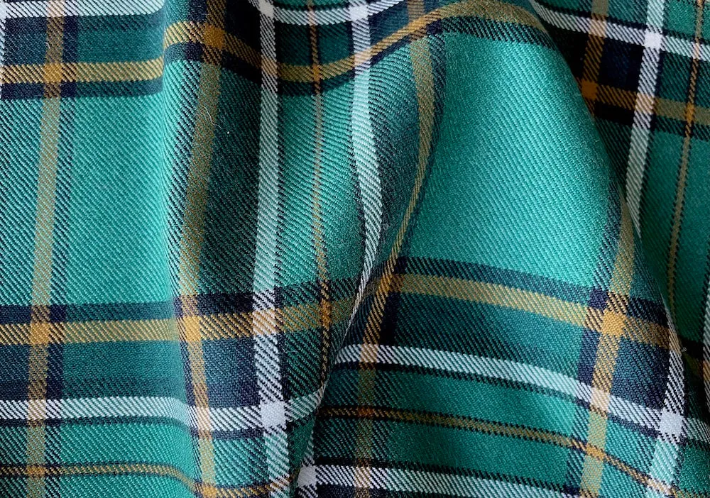 Cool Pine & Hunter Green Tartan Plaid Wool Twill (Made in Italy)