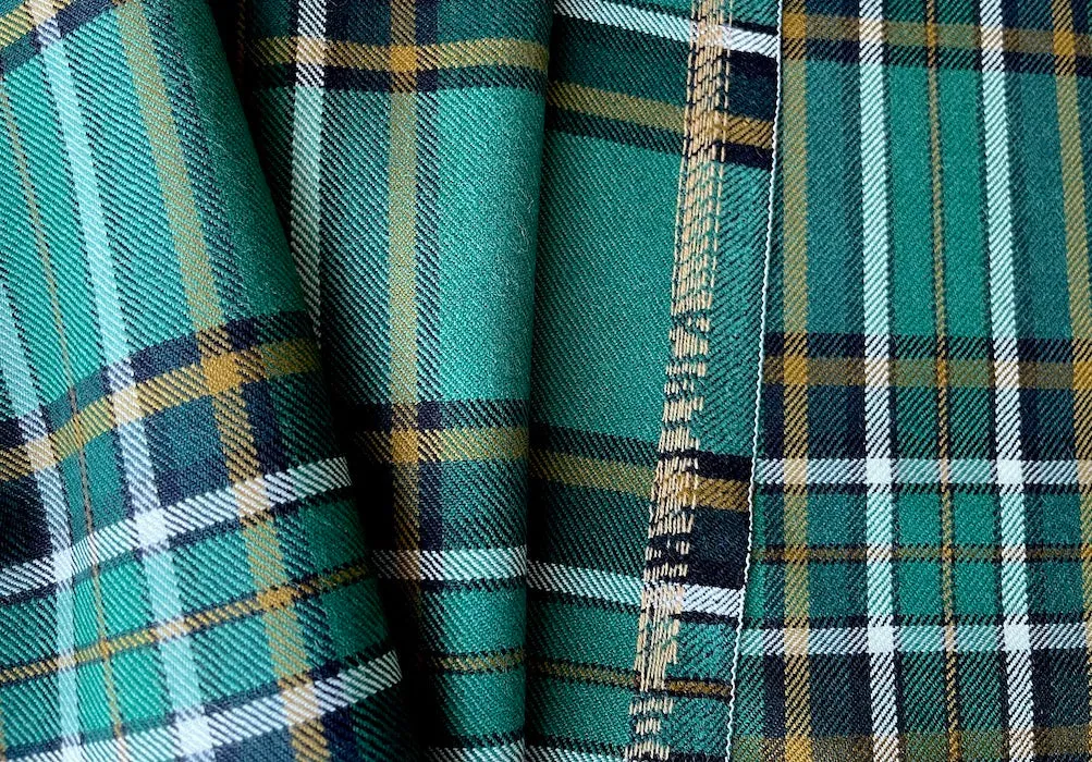 Cool Pine & Hunter Green Tartan Plaid Wool Twill (Made in Italy)