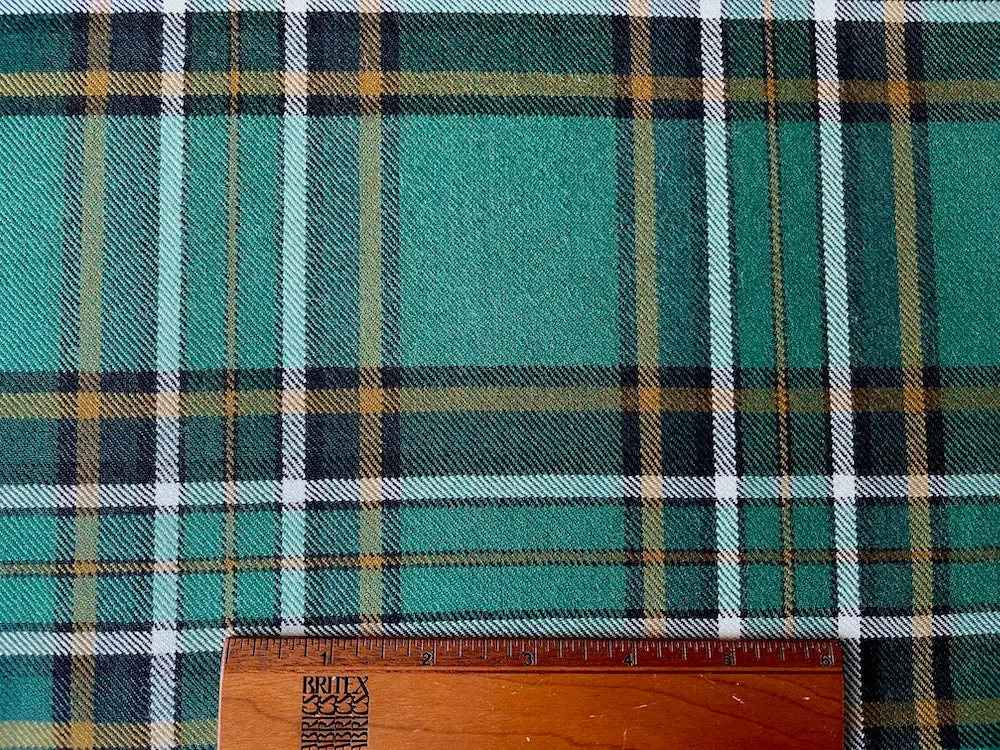 Cool Pine & Hunter Green Tartan Plaid Wool Twill (Made in Italy)