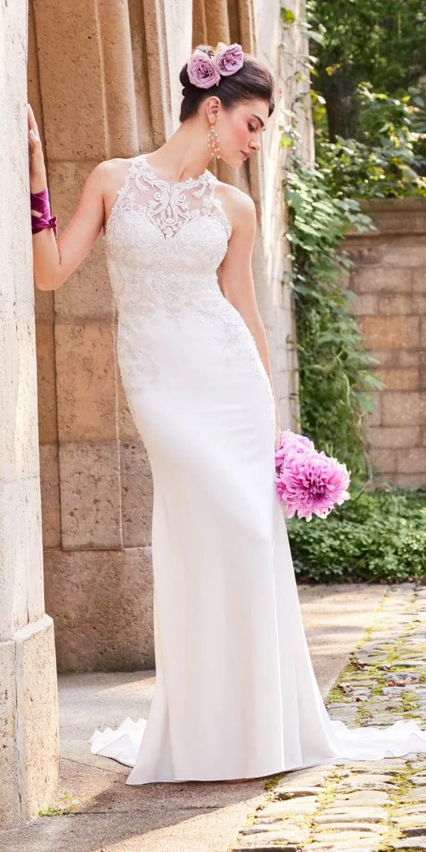 Crepe Applique Illusion Waist Gown