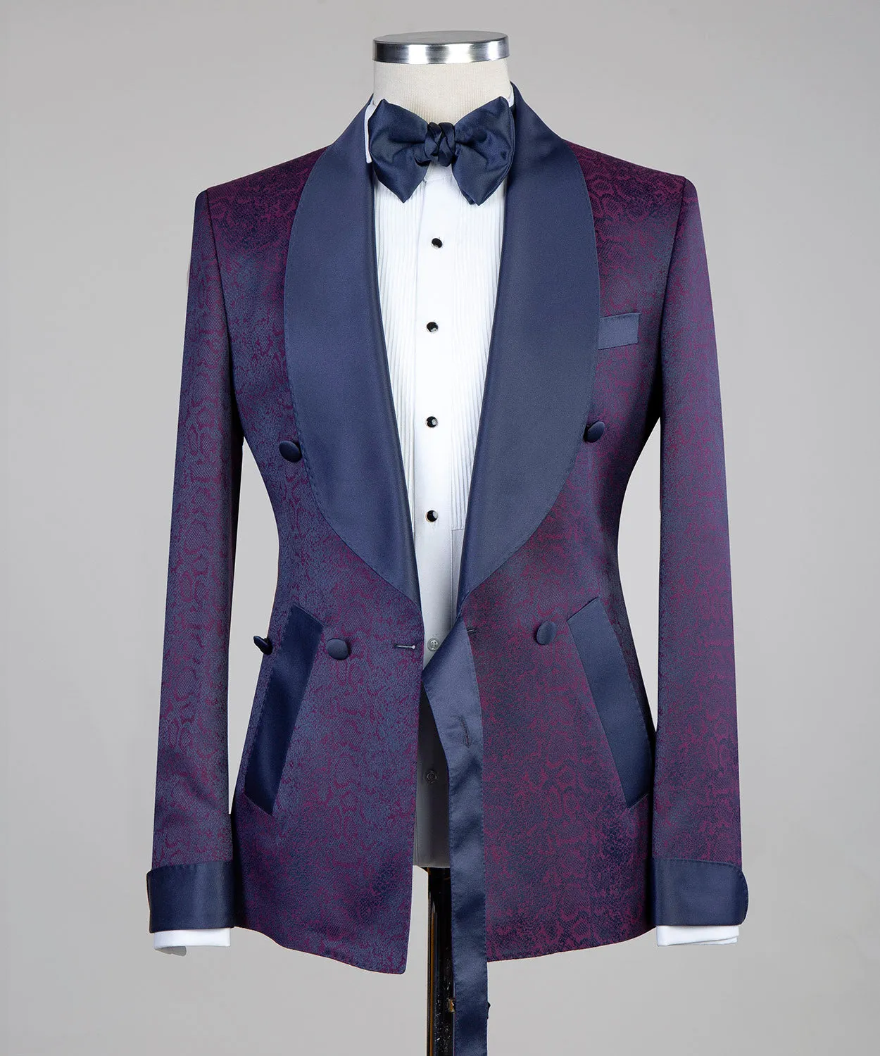 Dark Purple With Black Belted Men Suit