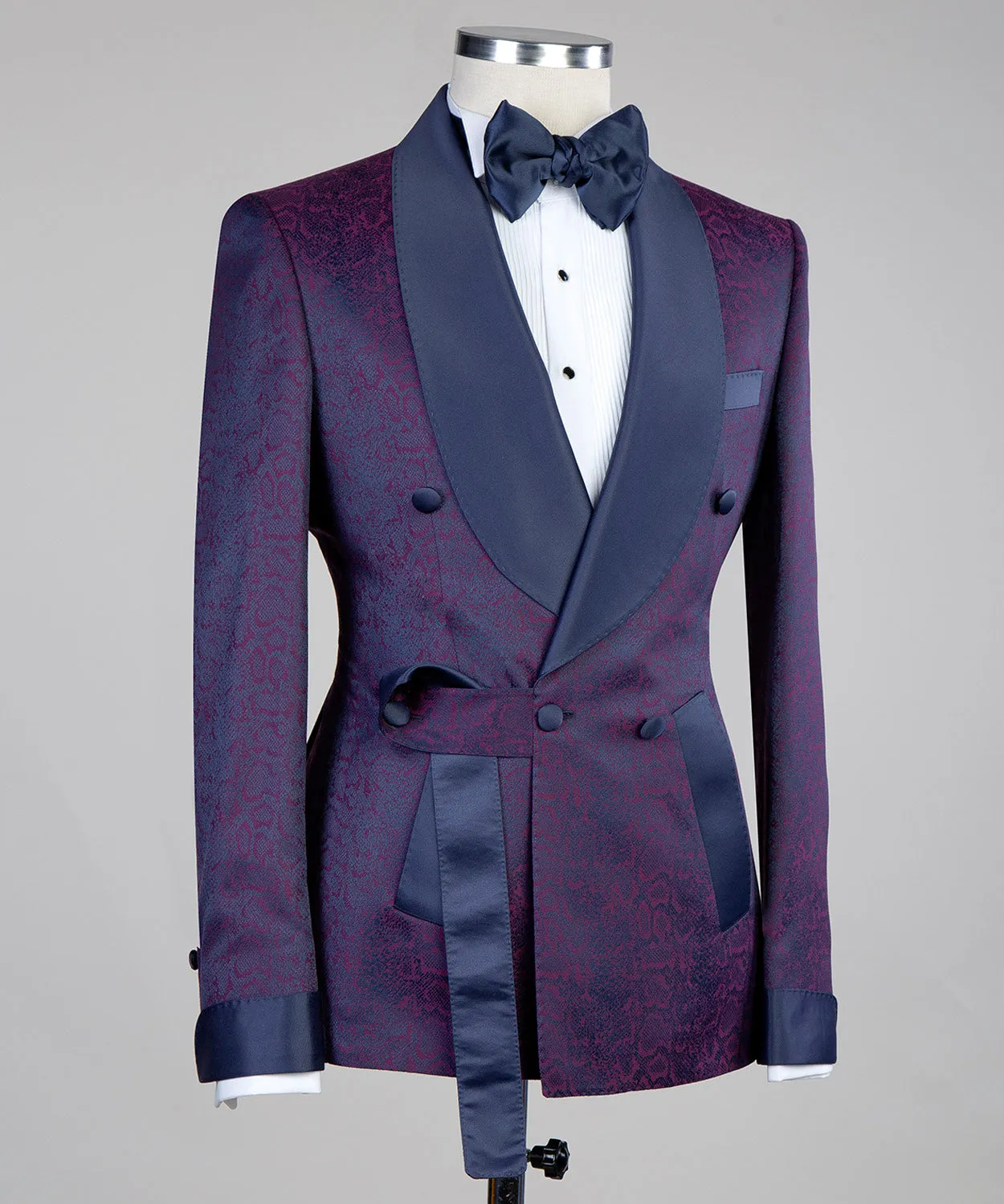 Dark Purple With Black Belted Men Suit