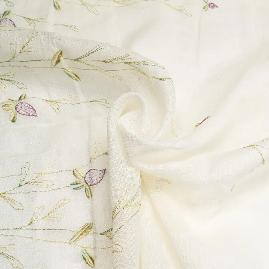 Delicate Floral Embroidered Thin Woven Linen