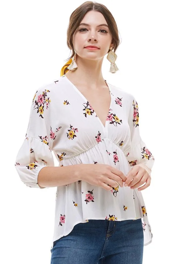 Ditsy Floral Dolman Long Sleeve V Neck Blouse