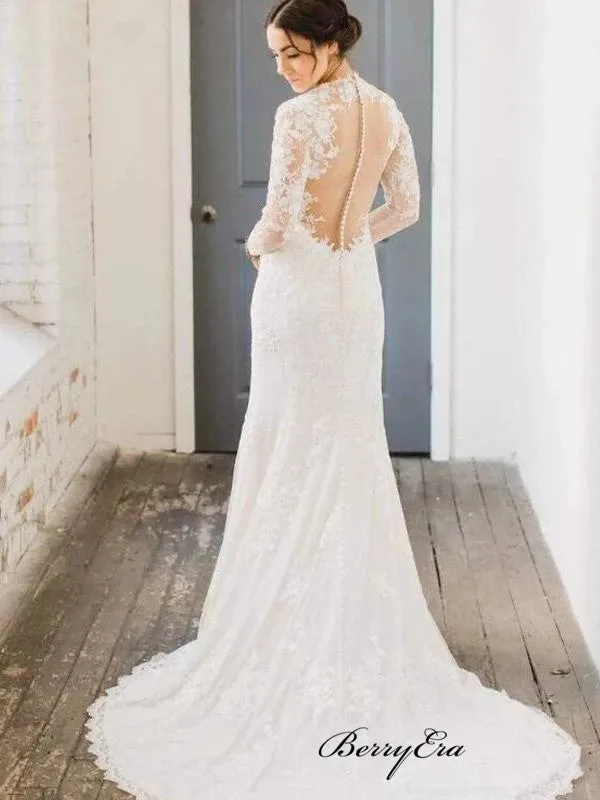 Elegant Long Sleeves Lace Wedding Dresses, Newest Wedding Dresses