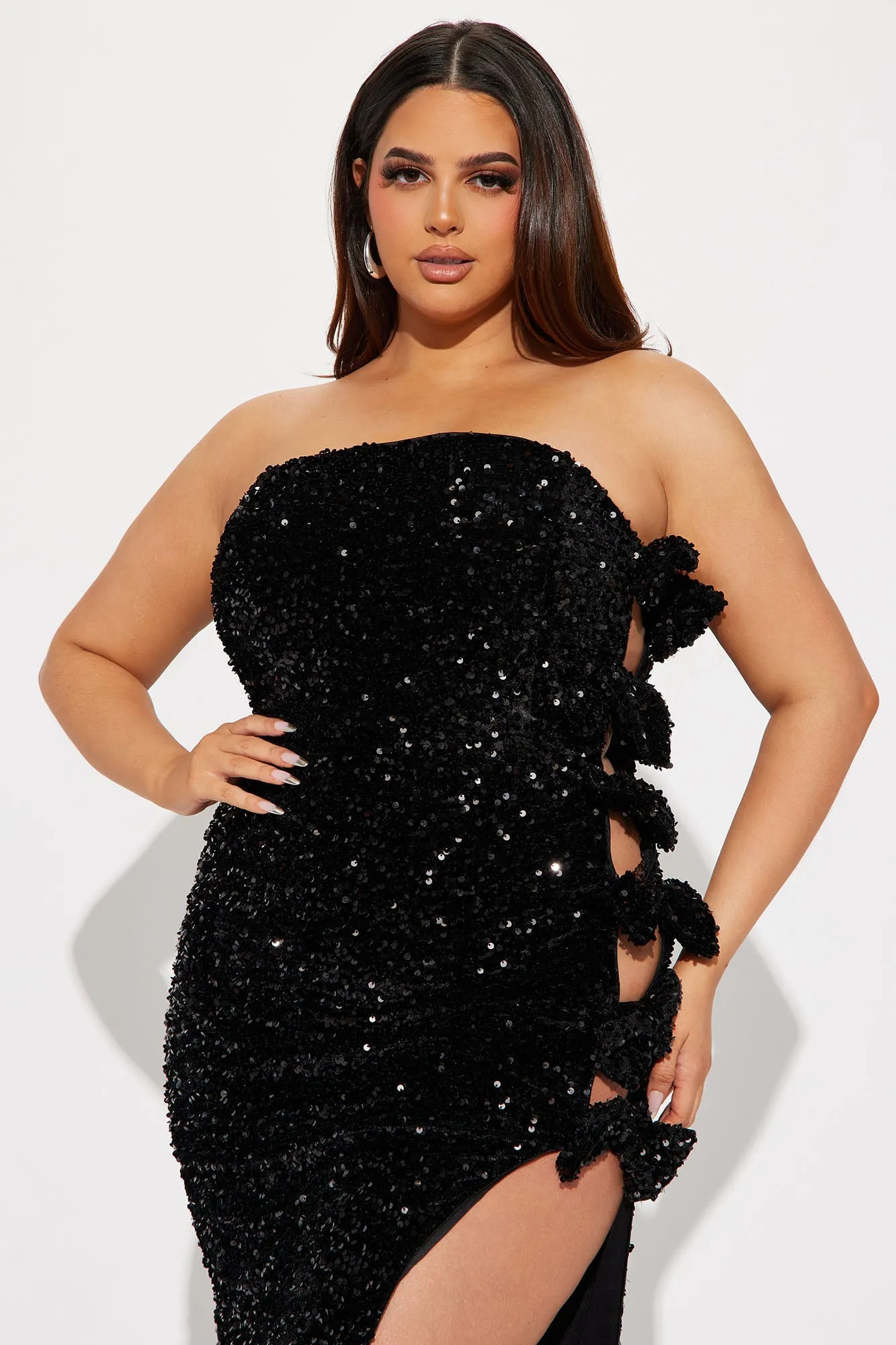 Emily Sequin Bow Gown - Black