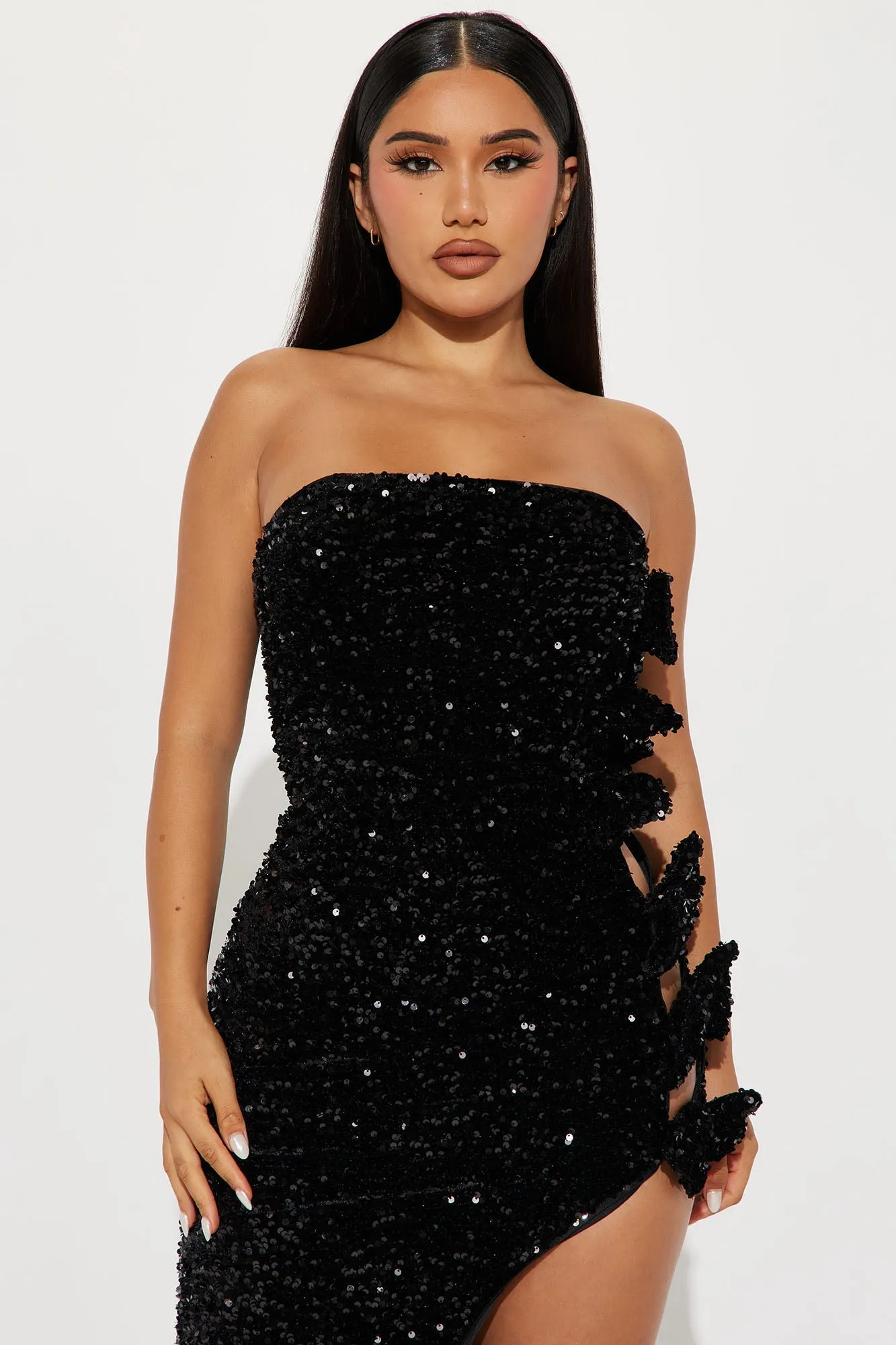 Emily Sequin Bow Gown - Black