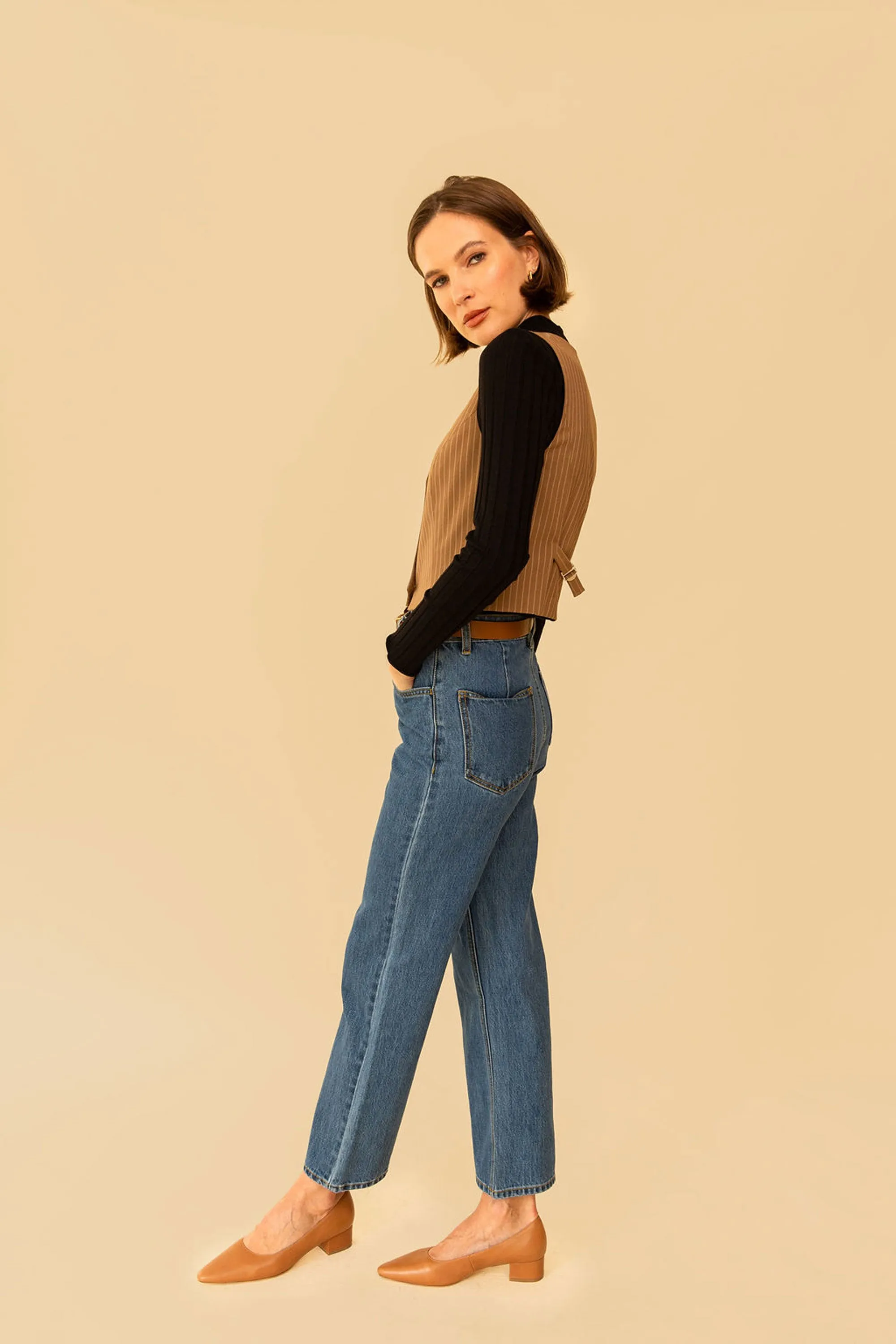 Farrah Pant in Dark Denim Straight Leg