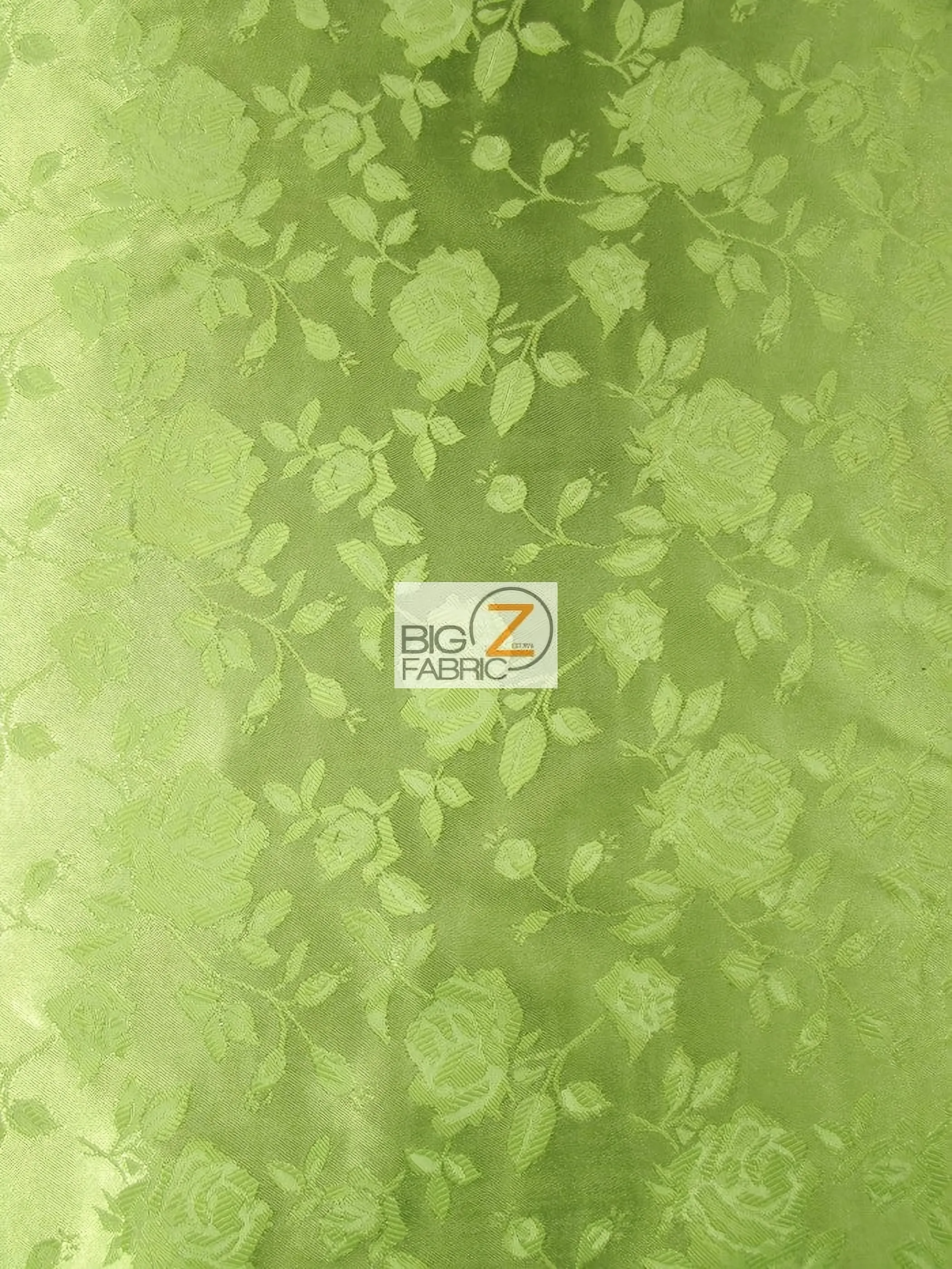 Floral Rose Jacquard Satin Fabric / Kiwi / Sold By The Yard