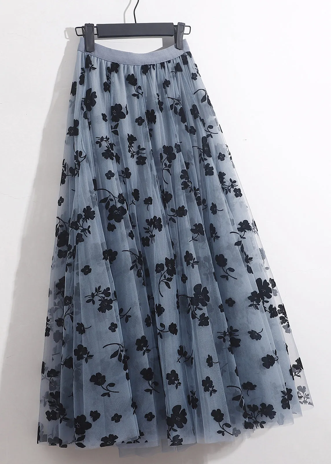 French Blue Floral Elastic Waist Tulle Skirts Summer AS1066