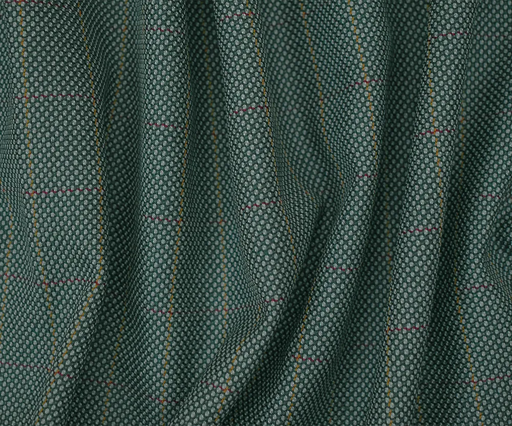 Gray-Burgundy-Multi Wool Polyester Check Dobby Woven Suiting Fabric